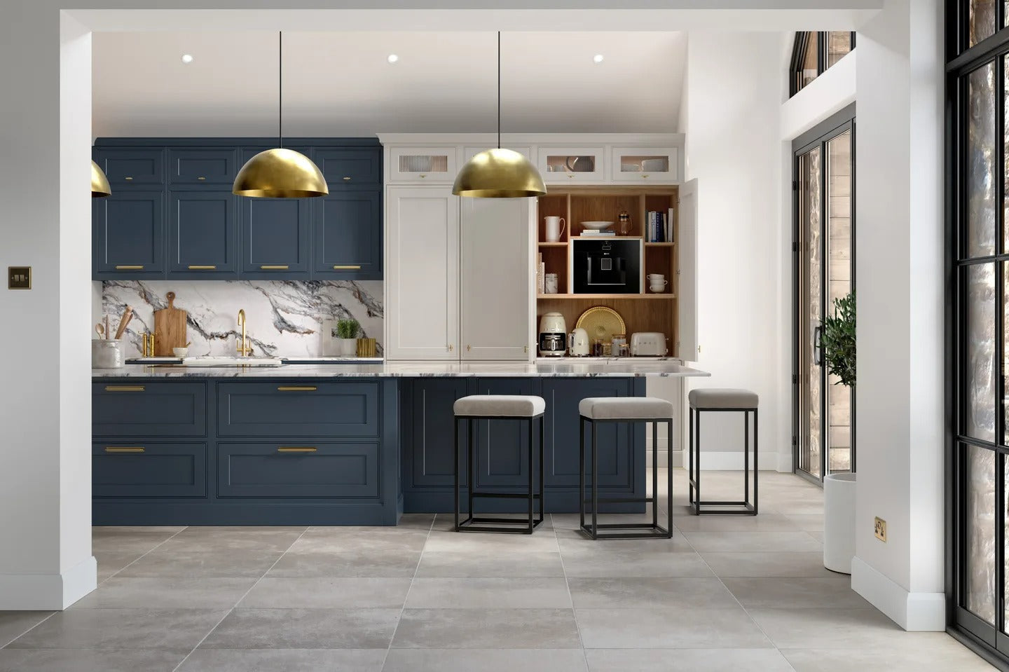 Blue in-frame kitchen in Oxfordshire