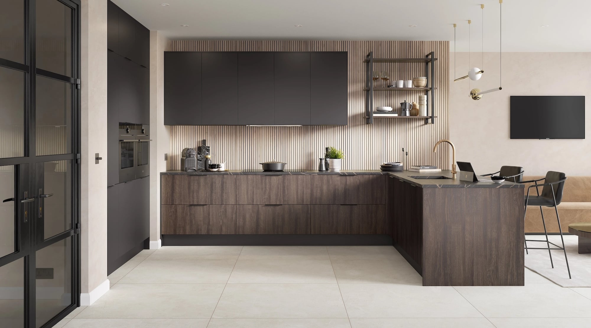 Dark and wood modern kitchen in Oxfordshire